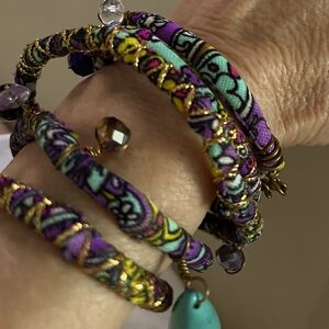 Colorful Fabric-Wrapped Bracelet Set